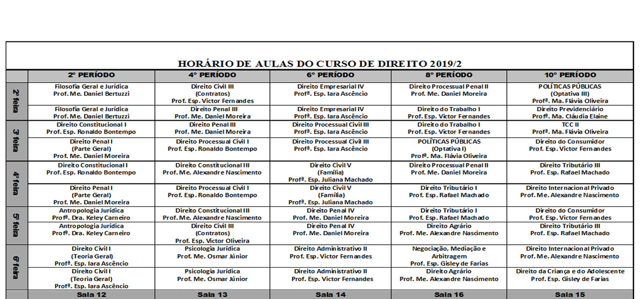 horario aulas direito2019