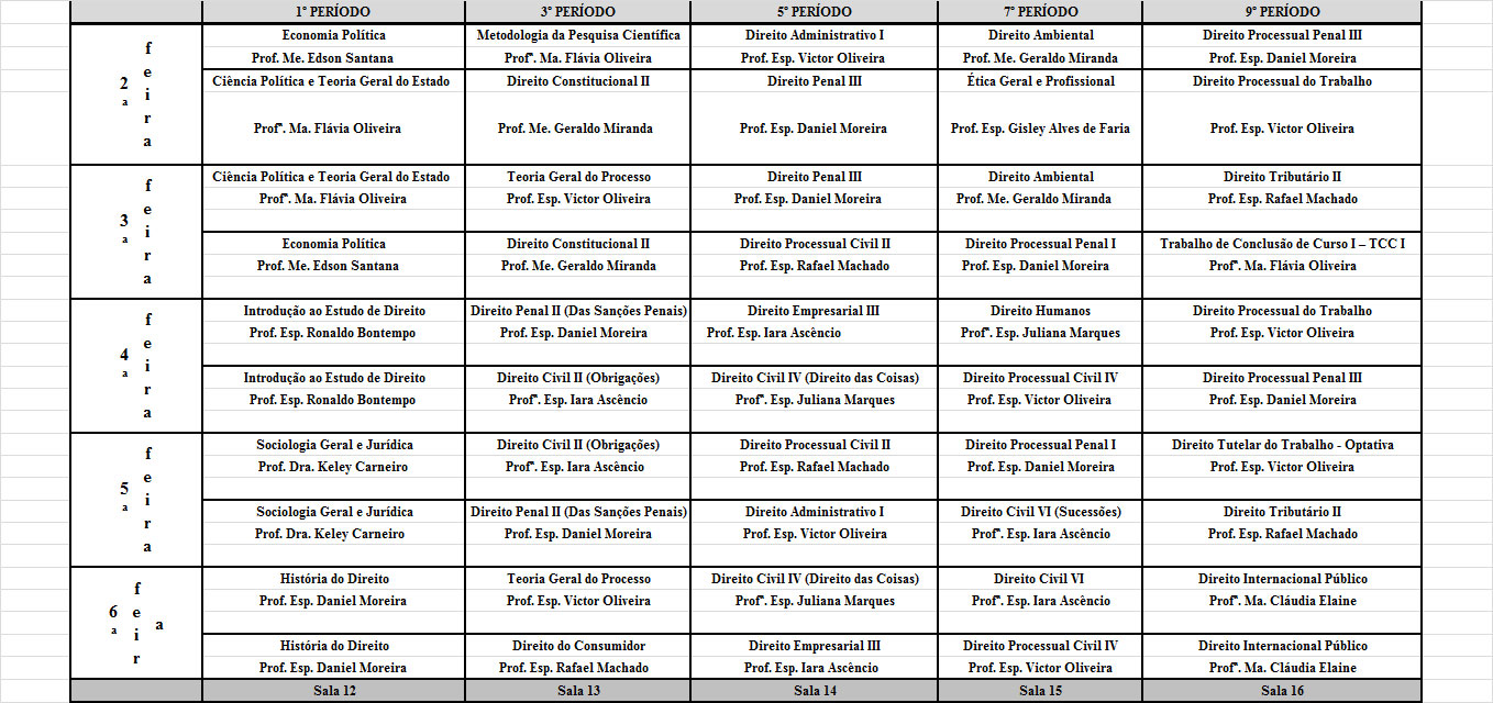 horario direito 2019 maio