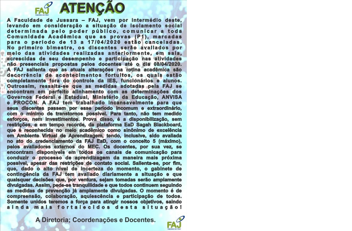 Aviso Provas FAJ canceladas