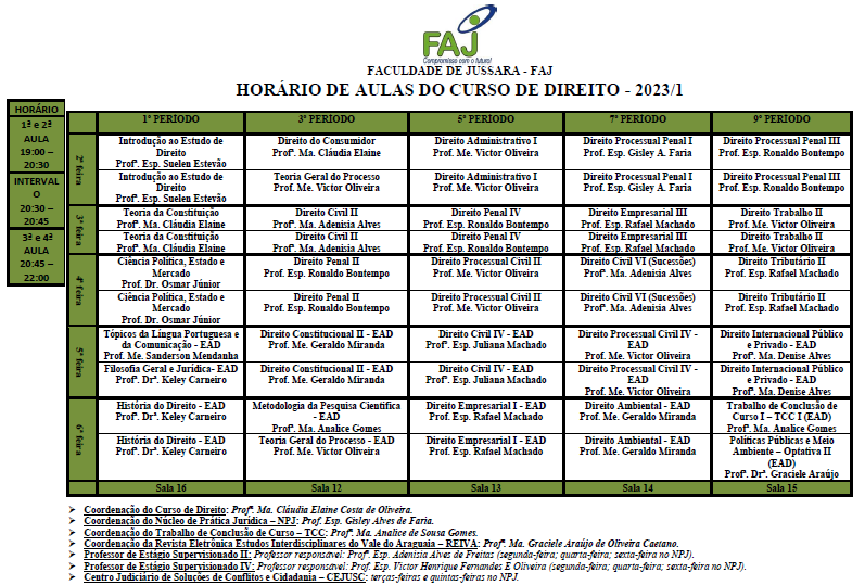horário 2023 1 DIREITO