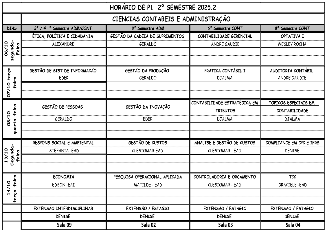 horário de provas adm ccont 2025 1 1BIM