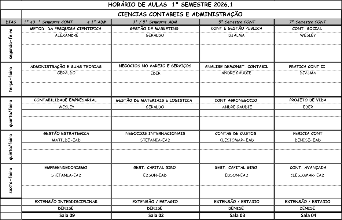 horário aula adm ccont 2026 1
